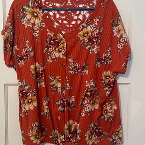 Bobbie Brooks Rust colored Floral Blouse **3 for $12**